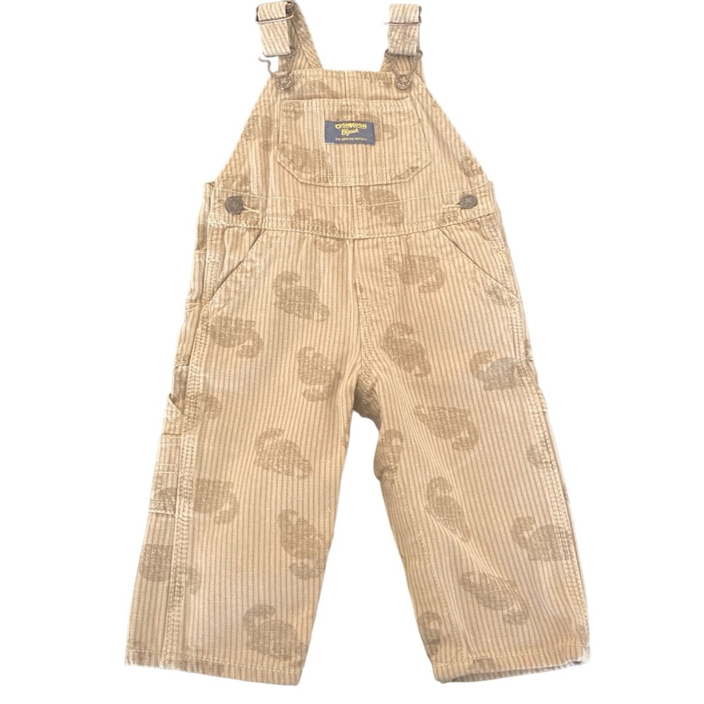 OSHKOSH B'gosh Boys Size 12 Months VESTBAK Tan Overalls with Dinosaur Print